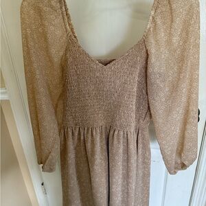 Japna Tan Long Sleeve Scoop Neck Sundress